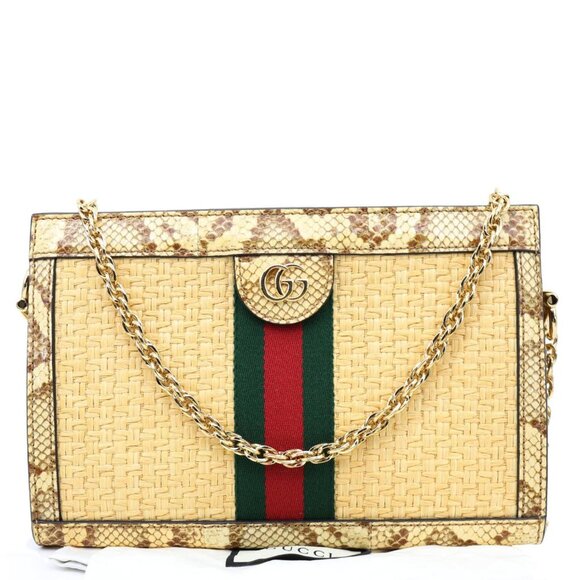 Gucci Ophidia Small Raffia Elaphe Chain Shoulder Bag Beige 503877 - Picture 3 of 13